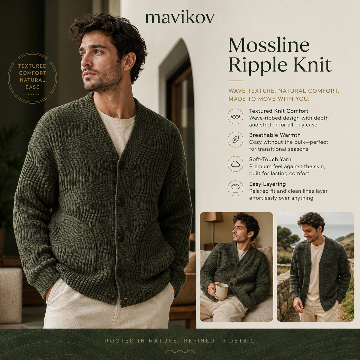 Mavikov™ Mossline Ripple Knit Cardigan