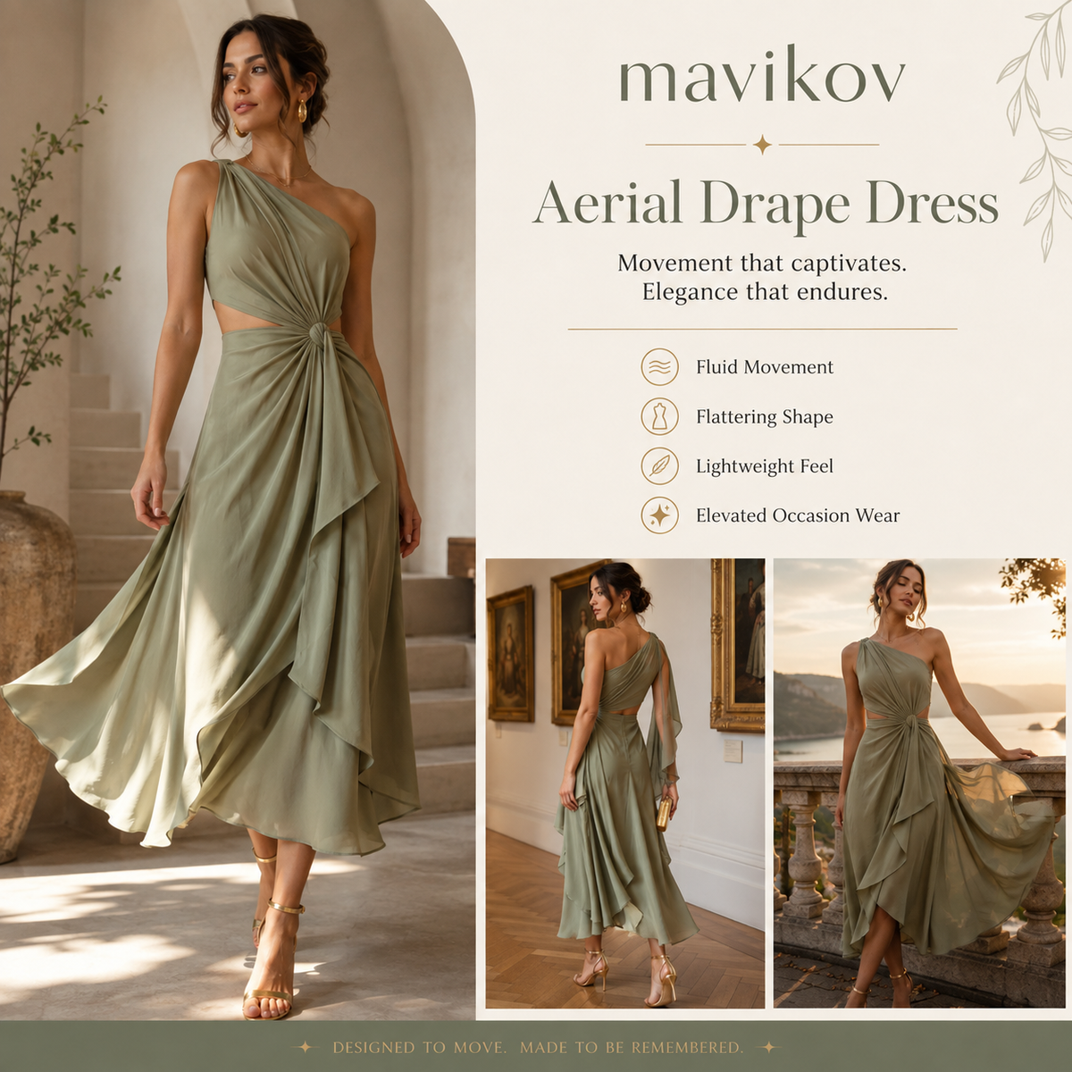 Mavikov™ Aerial Drape Midi Dress