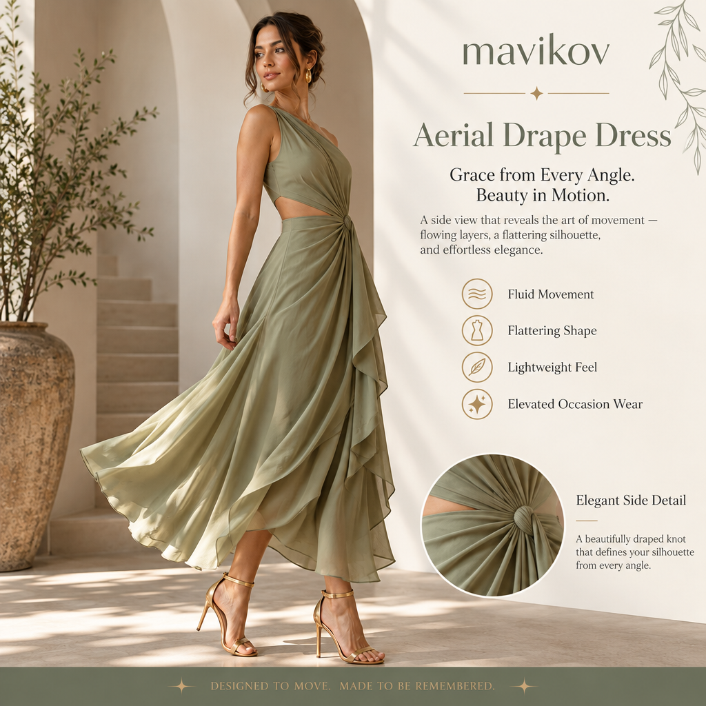 Mavikov™ Aerial Drape Midi Dress